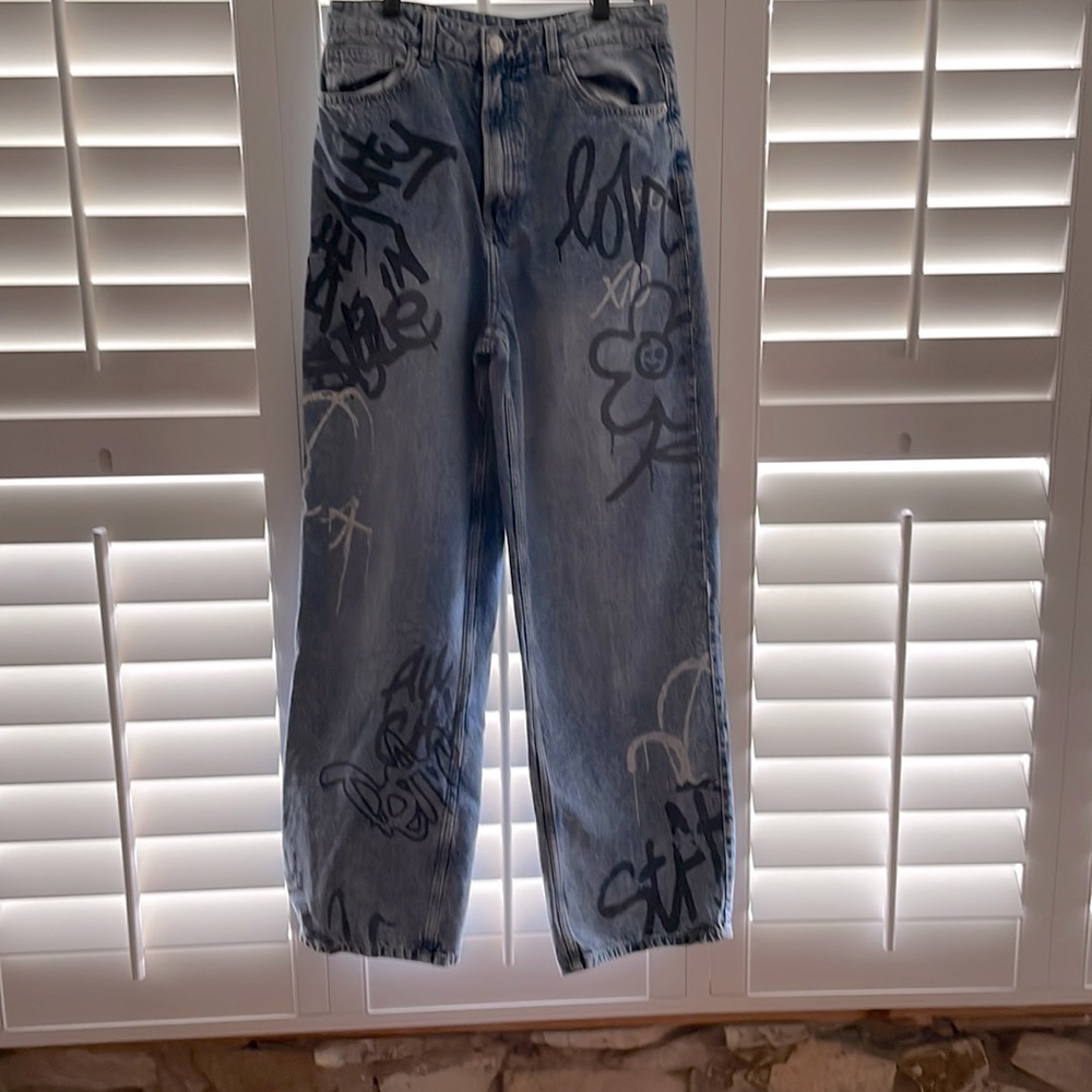 Wide blue jeans